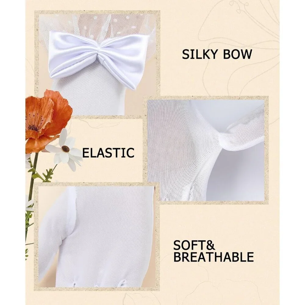 Women's Bow Lace Short Gloves White Princess Wedding Evening Party Accessories